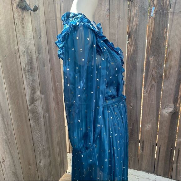 Misa Gabriella Ruffle Midi Dress Holiday Teal Size XS - Picture 9 of 16
